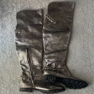 Casadei Metallic Chain Knee-High Boots